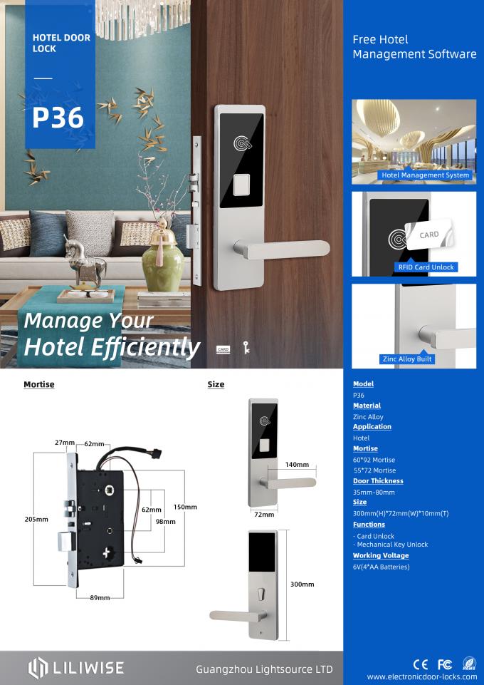 RFID Swipe Key Card Reader Khóa cửa khách sạn / Khóa từ điện tử an ninh 0