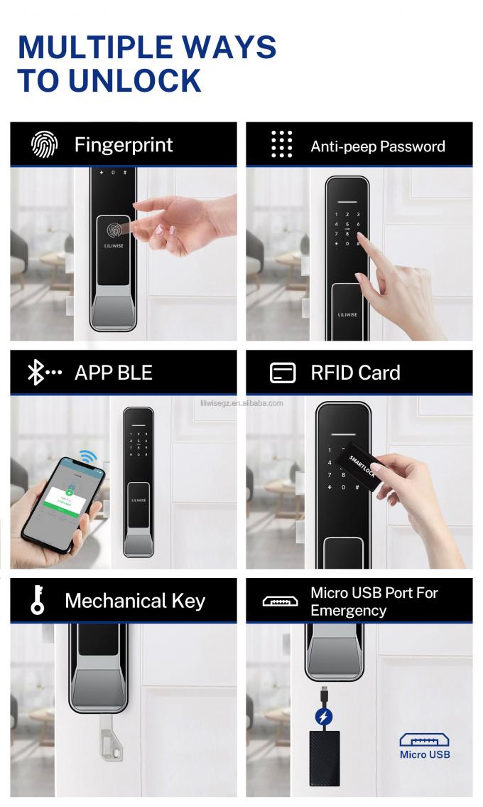 Liliwise Security Digital Doorbell Tuya Wifi Smart Fingerprint Lock Face Recognition Camera Kh&oacute;a cửa Kh&oacute;a kiểm so&aacute;t De Accesos 18
