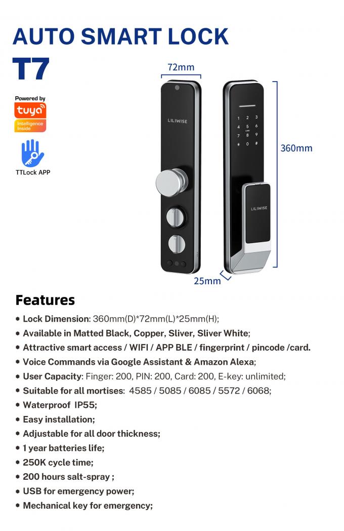 Liliwise Security Digital Doorbell Tuya Wifi Smart Fingerprint Lock Face Recognition Camera Kh&oacute;a cửa Kh&oacute;a kiểm so&aacute;t De Accesos 26