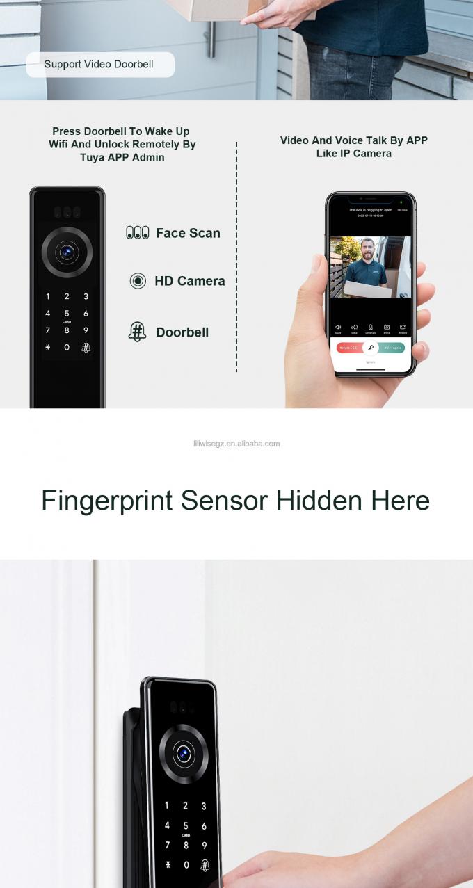3D Face Recognition Wifi App Cerradura Inteligente Key Password Card Smart Door Lock Fingerprint Digital Door Lock With Camera 8