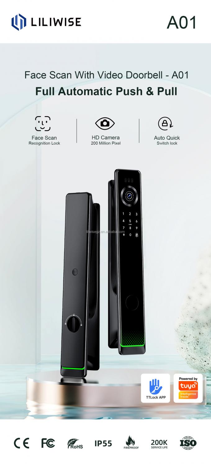 Liliwise chống nước ng&oacute;n tay Smart Lock Ttlock Tuya Face Recognition Wifi 3D Smart Door Lock Với Camera Wifi 2