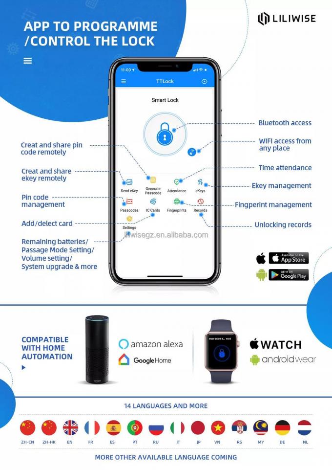 Liliwise Security Điện tử v&acirc;n tay Smart Digital Door Lock Outdoor Use Slim Aluminum Fingerprint Door Lock với APP 4