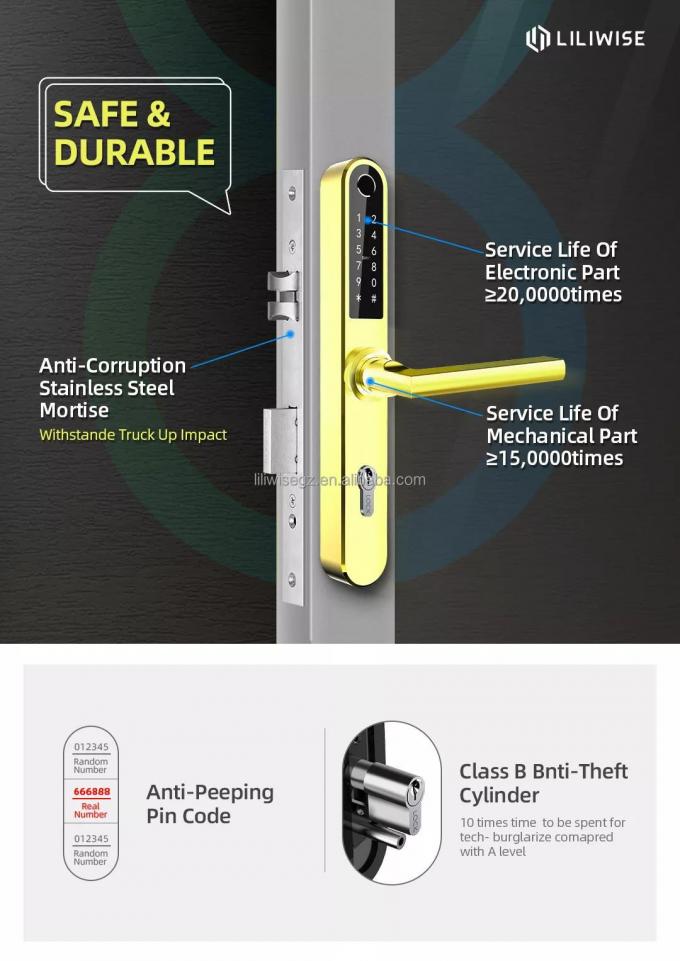 Liliwise Security Điện tử v&acirc;n tay Smart Digital Door Lock Outdoor Use Slim Aluminum Fingerprint Door Lock với APP 6